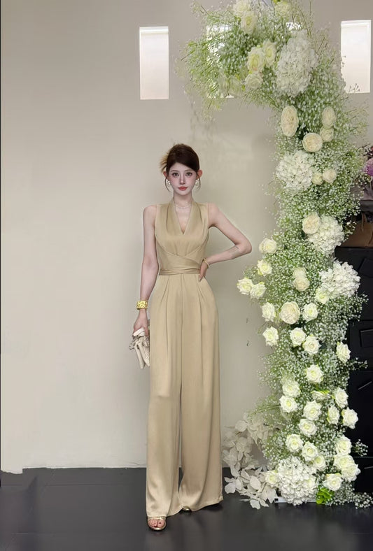 Solid Color Wide Leg Blazer Long Pants