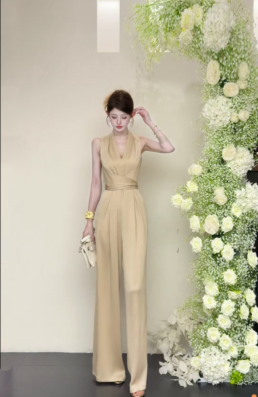 Solid Color Wide Leg Blazer Long Pants