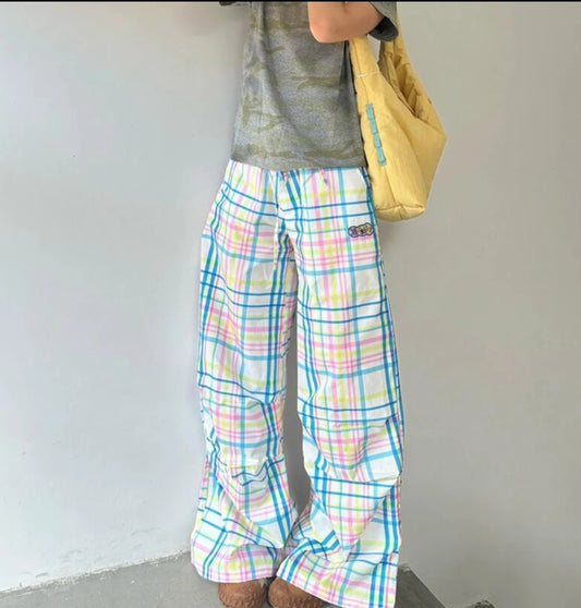 High Waisted Plaid Wide Leg Pants