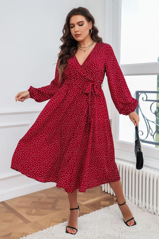 Plus Size Polka Dot Long-Sleeve Dresses