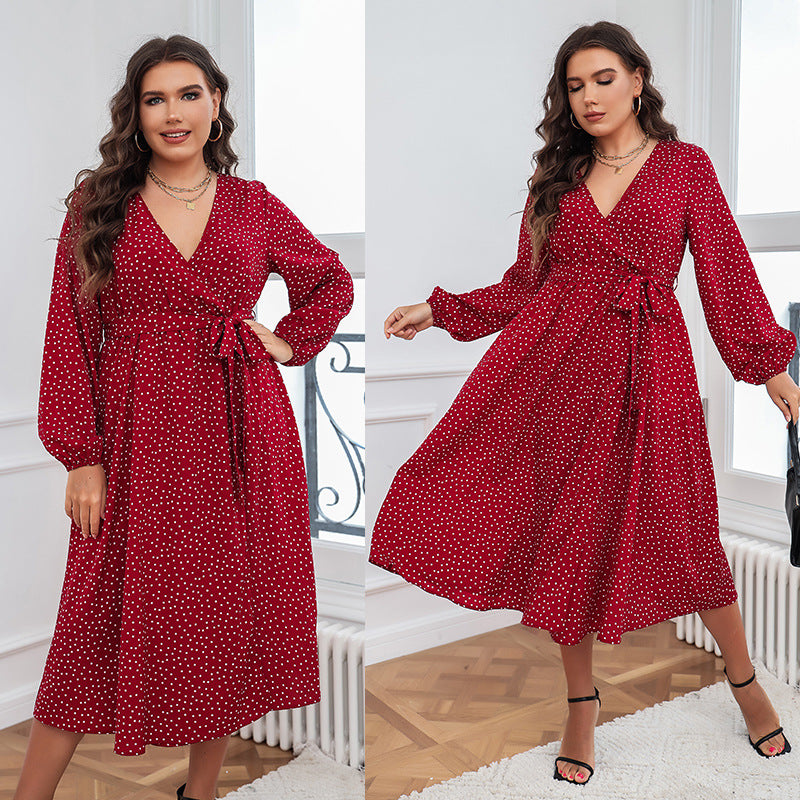 Plus Size Polka Dot Long-Sleeve Dresses