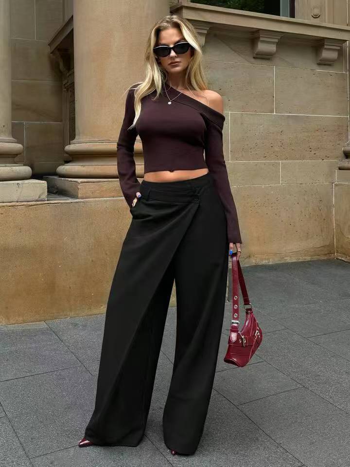 Asymmetrical-Seam Drapey Suit Trousers