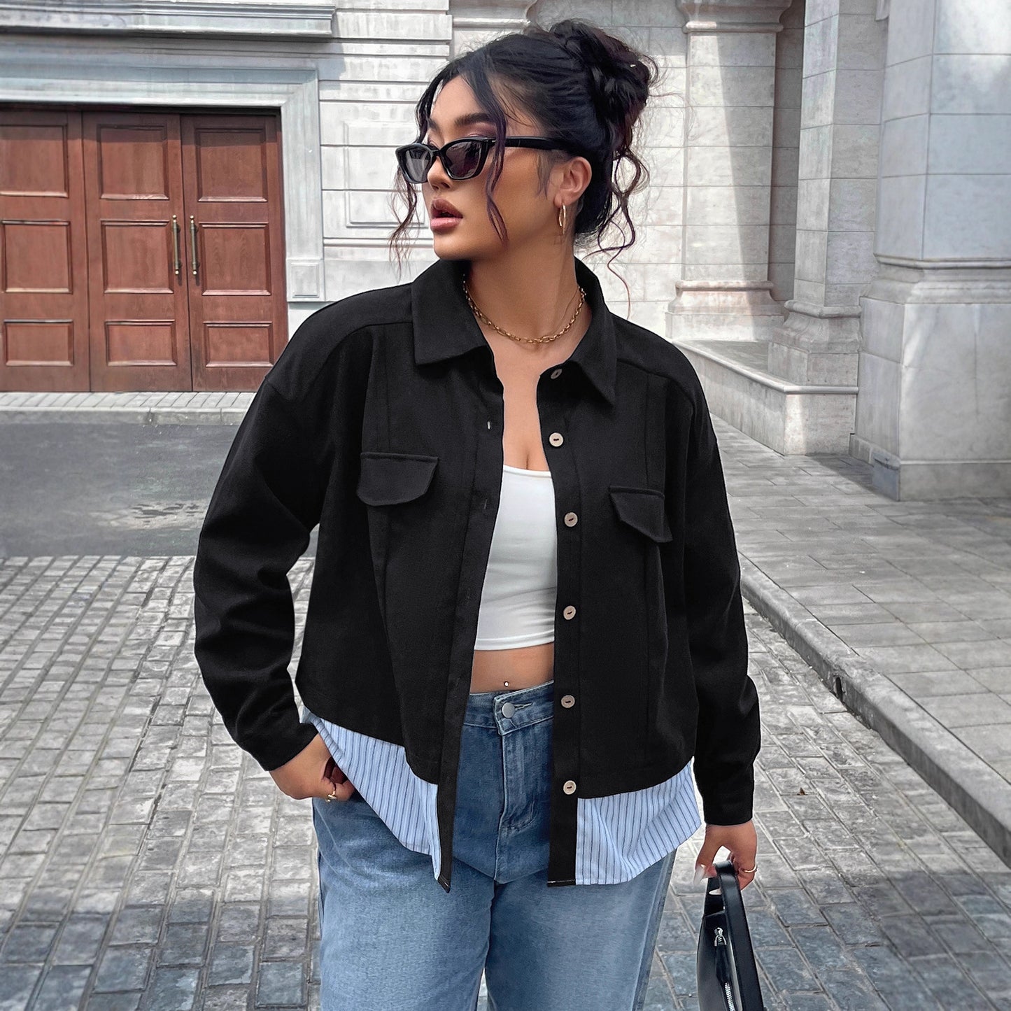 Short-Length Patchwork Striped Jackets