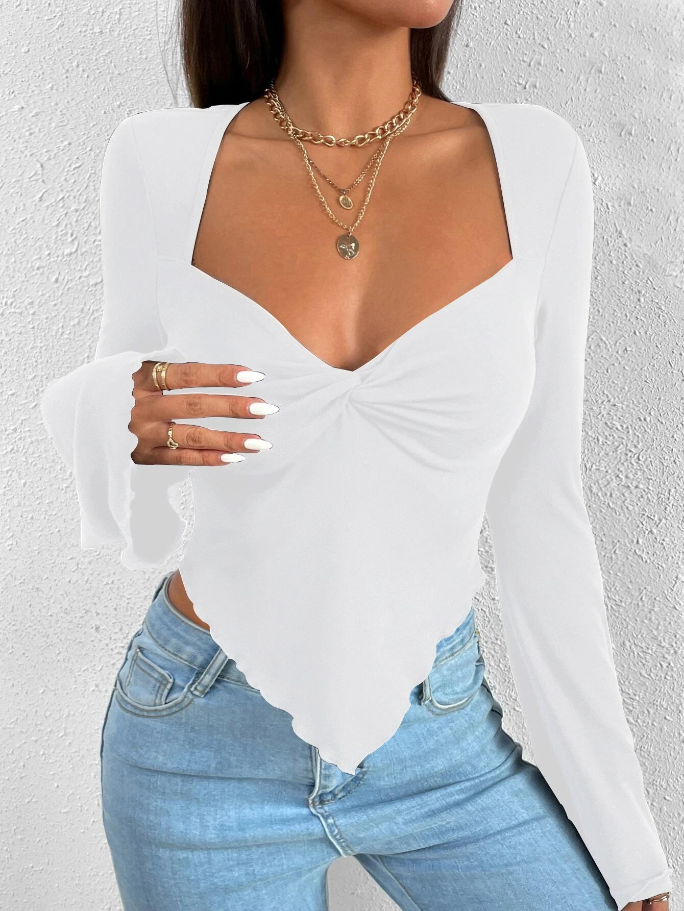 Asymmetric Knit Long-Sleeve Shirts