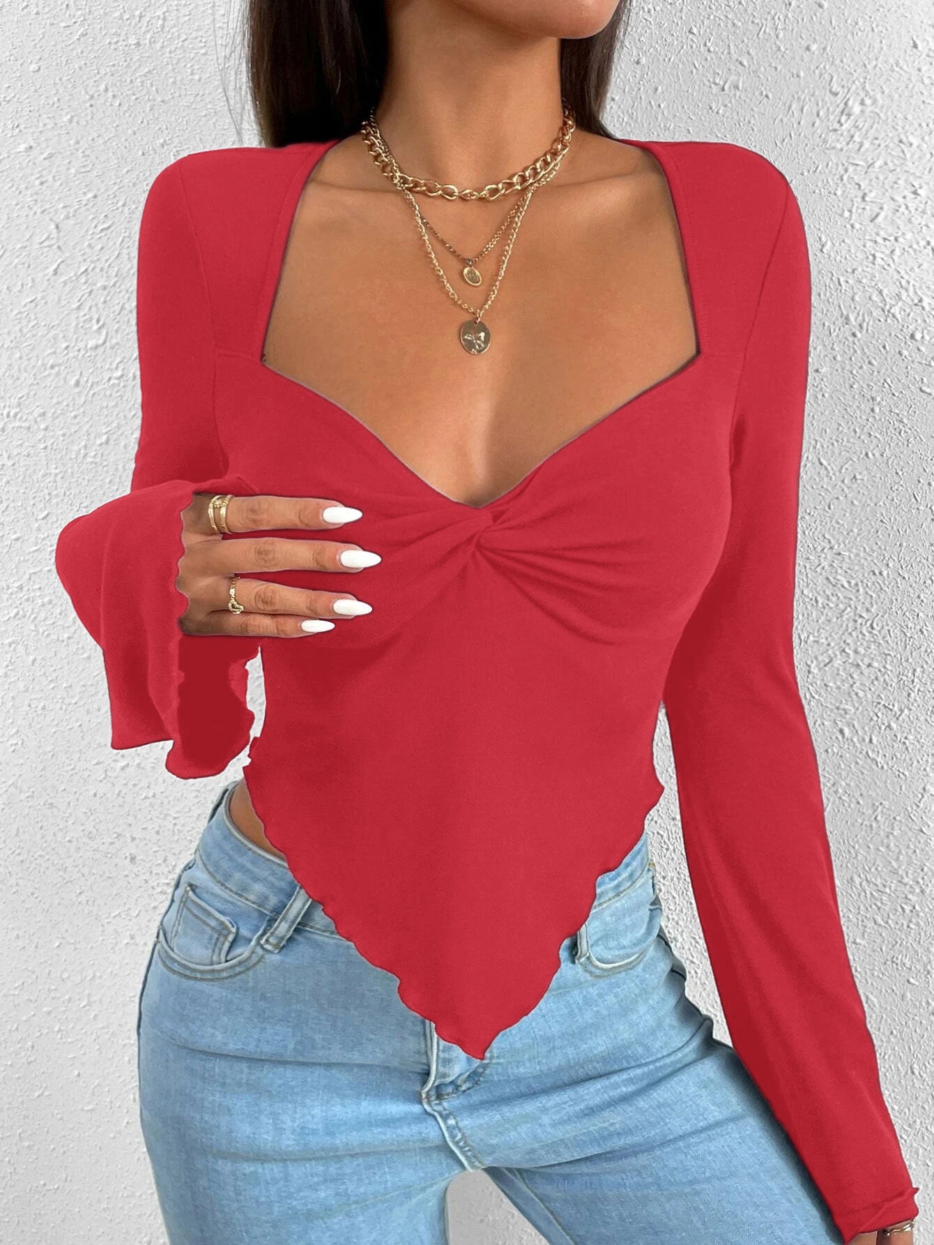Asymmetric Knit Long-Sleeve Shirts