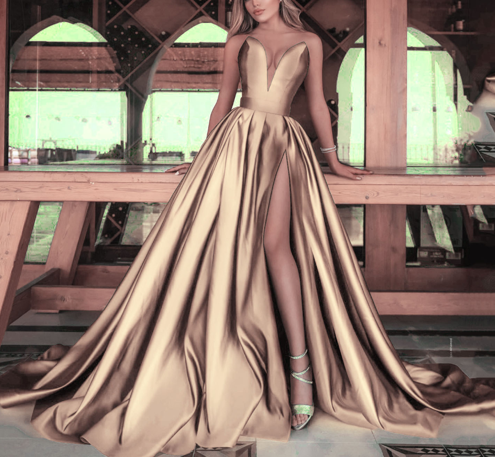 Deep V-Neck Slit Party Dresses