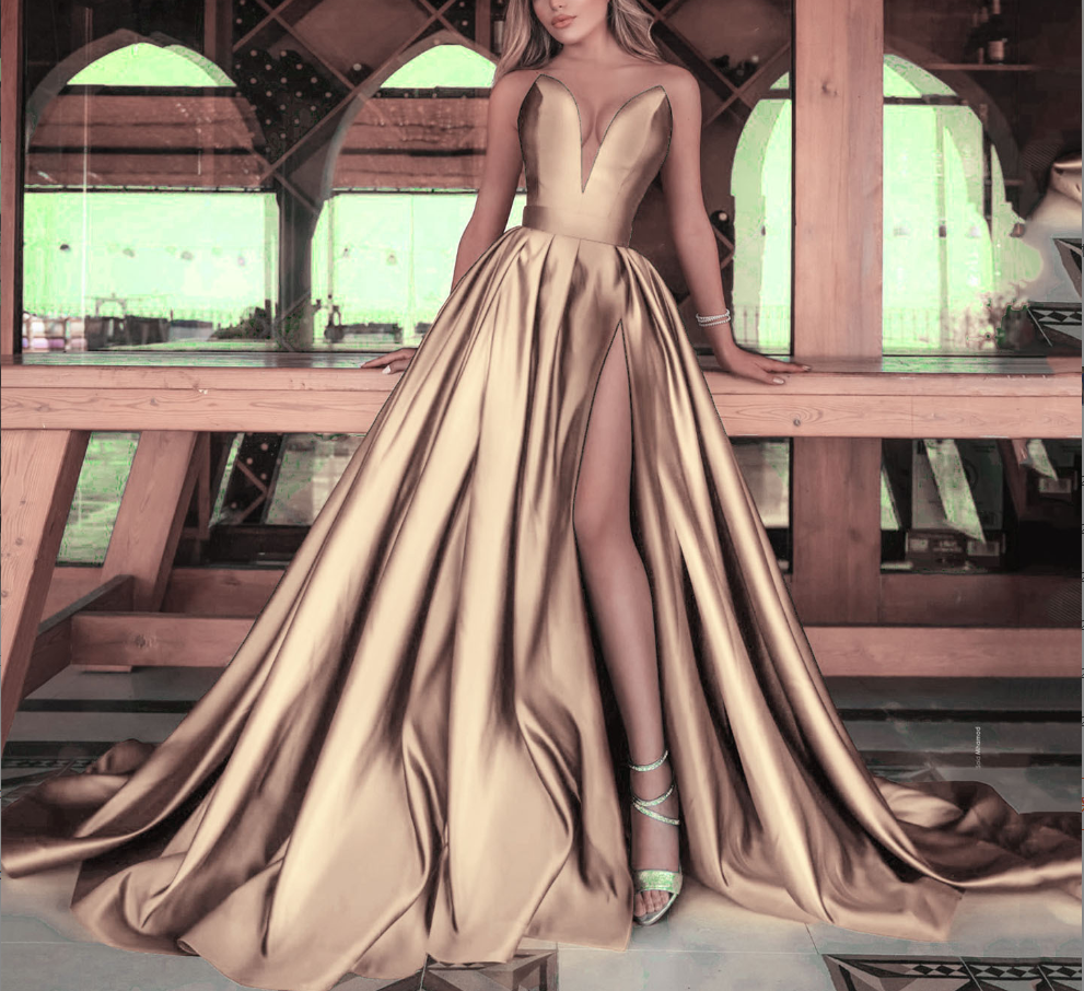Deep V-Neck Slit Party Dresses