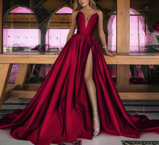 Deep V-Neck Slit Party Dresses