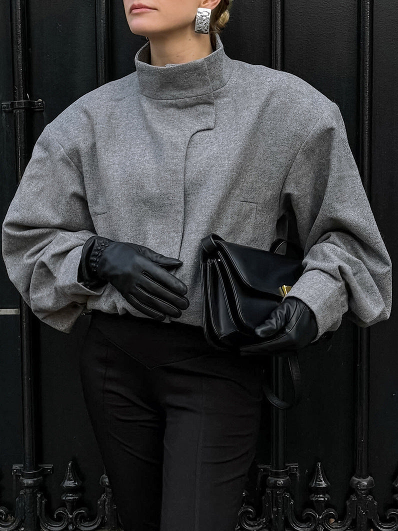 Stand Collar Short-Length Loose Wool Coats