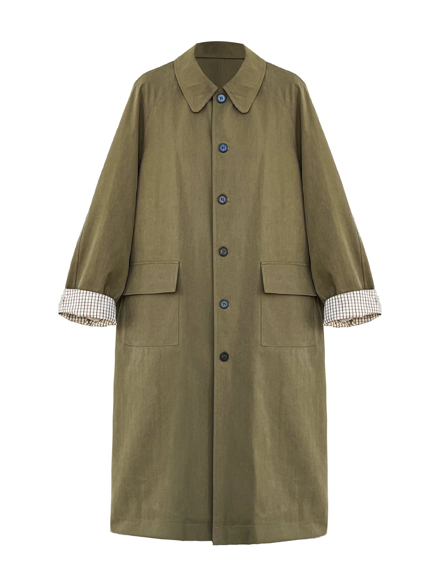 Patchwork Check Collar Mid-Length Trench Coats
