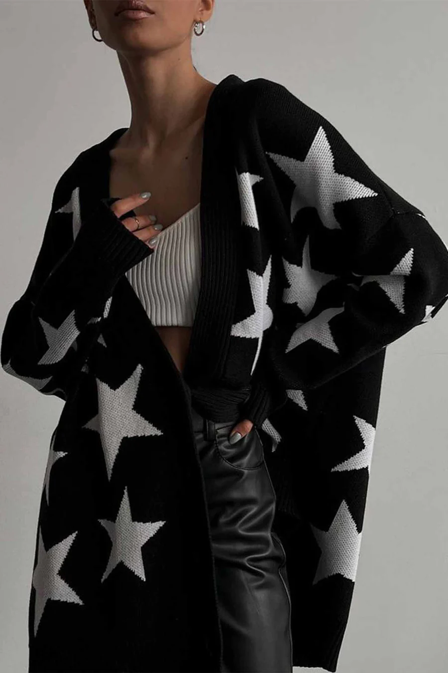 Contrast Star Knitted Button Up Cardigans