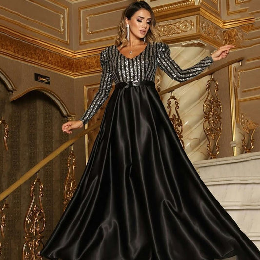 V-Neck Flared Train Banquet Dresses