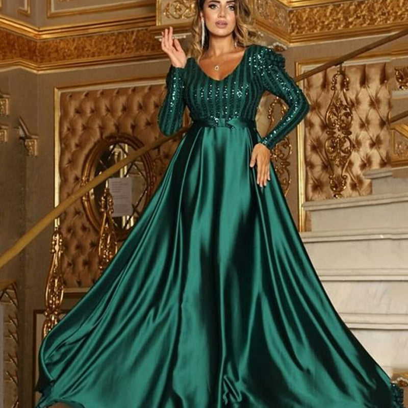 V-Neck Flared Train Banquet Dresses