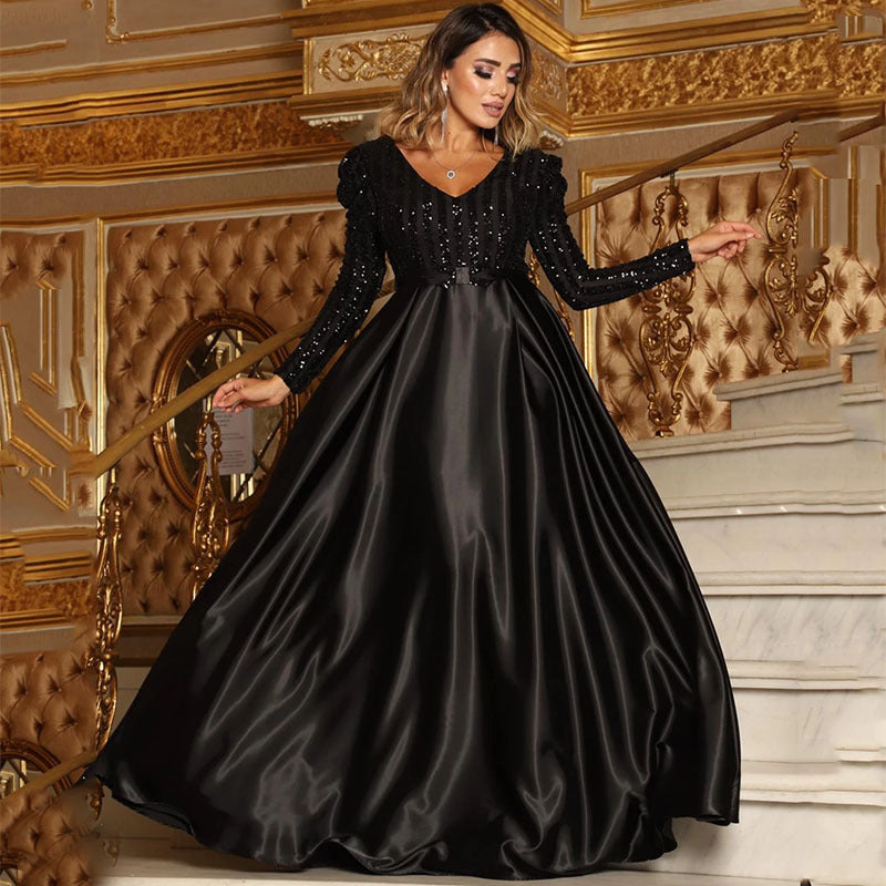 V-Neck Flared Train Banquet Dresses