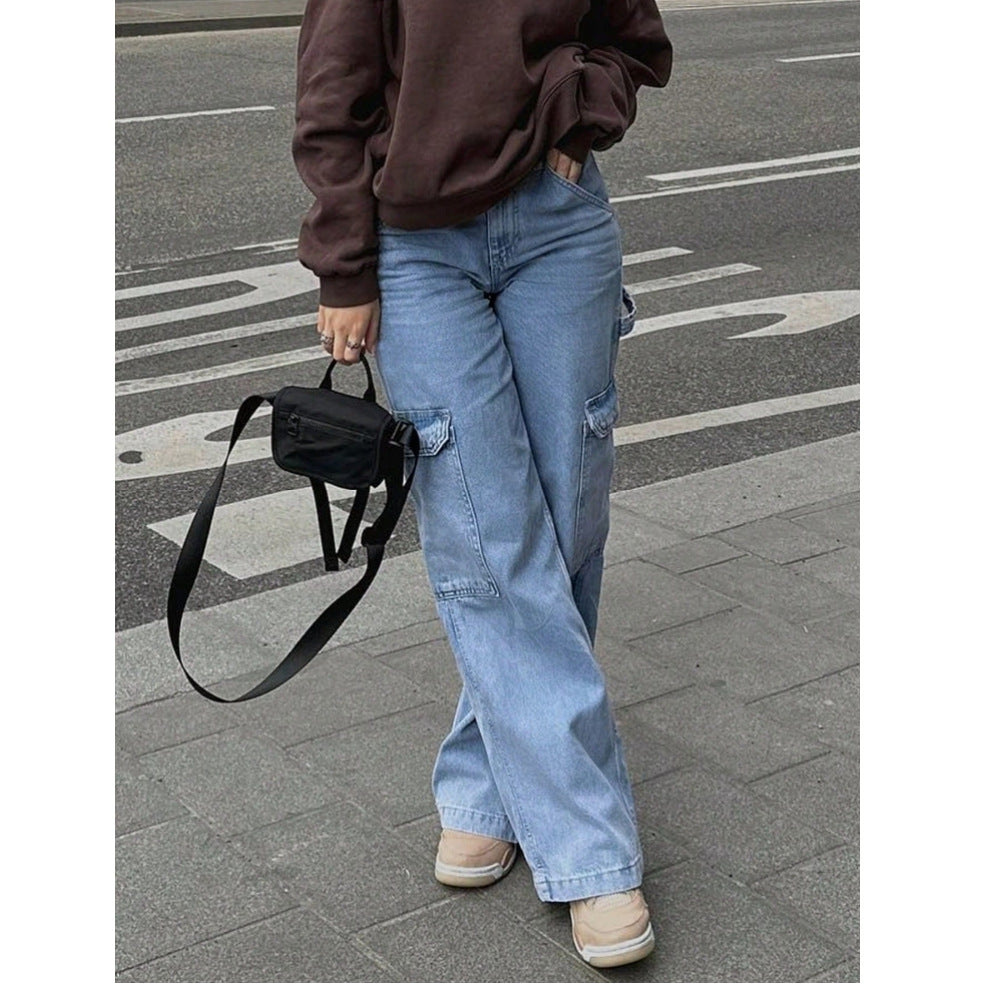 High-Waisted Stretch Multi-Pocket Denim Pants