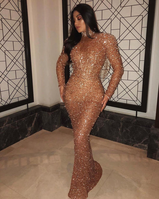 Long Sleeve Backless Evening Dresses
