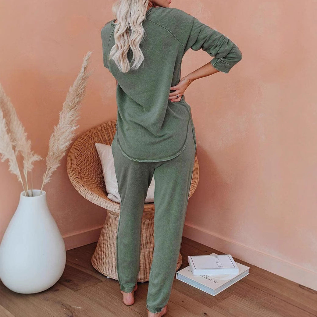 Solid Color Raglan Sleeve Casual Sets