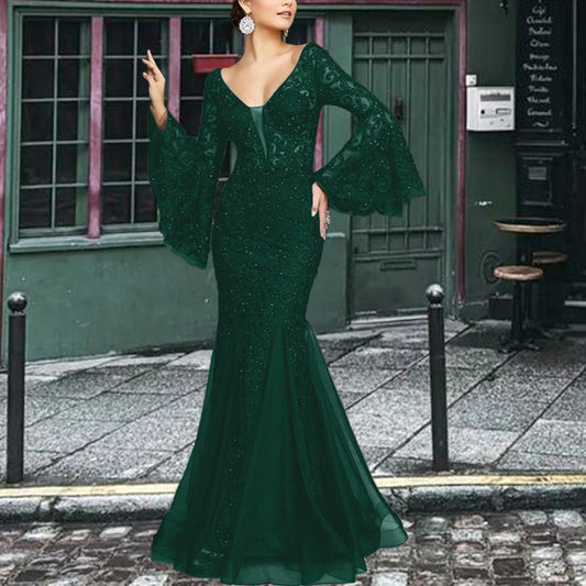 Lace Embroidered Fishtail Fitted Evening Dresses