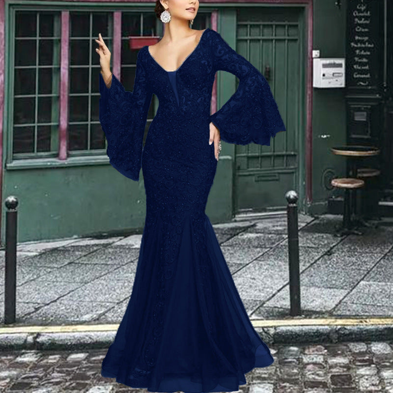 Lace Embroidered Fishtail Fitted Evening Dresses