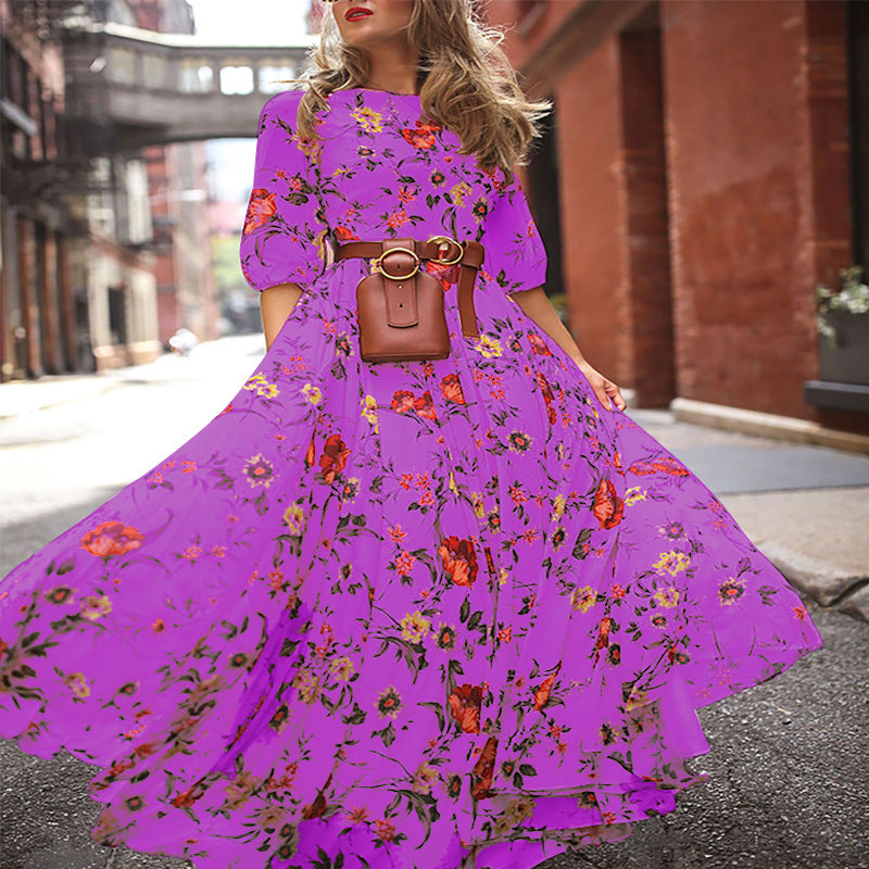 Chiffon Floral Print Maxi Dresses
