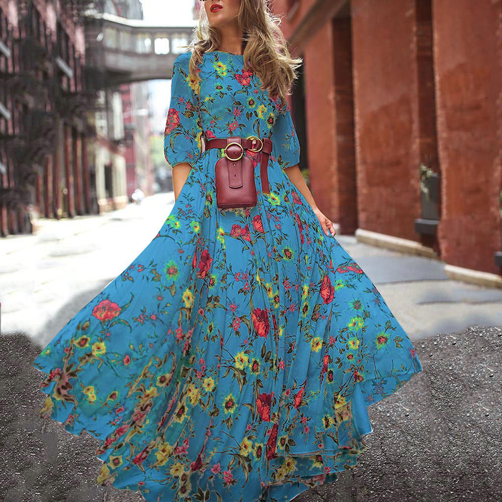 Chiffon Floral Print Maxi Dresses