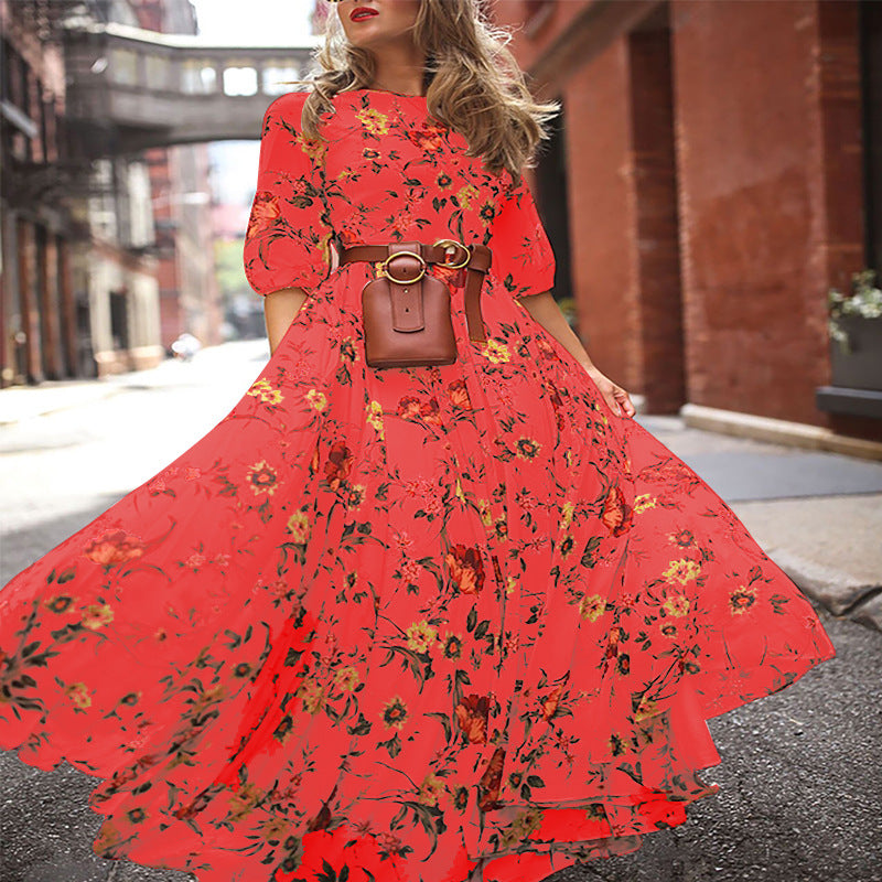Chiffon Floral Print Maxi Dresses