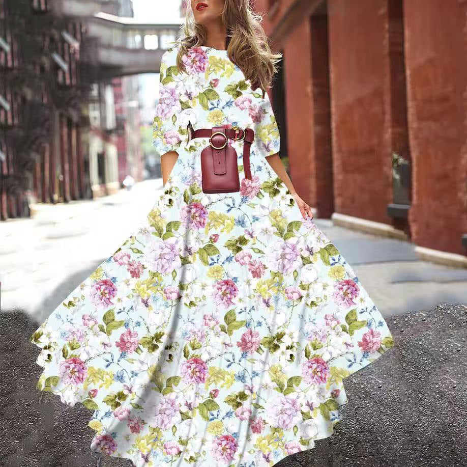 Chiffon Floral Print Maxi Dresses
