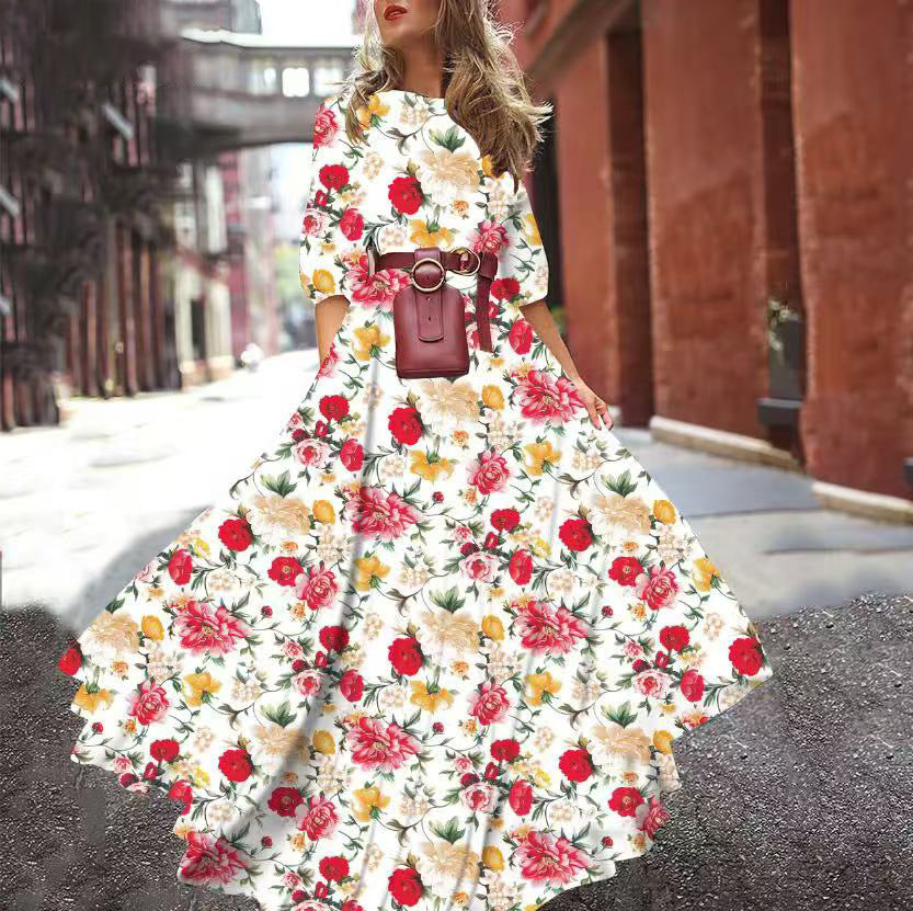 Chiffon Floral Print Maxi Dresses