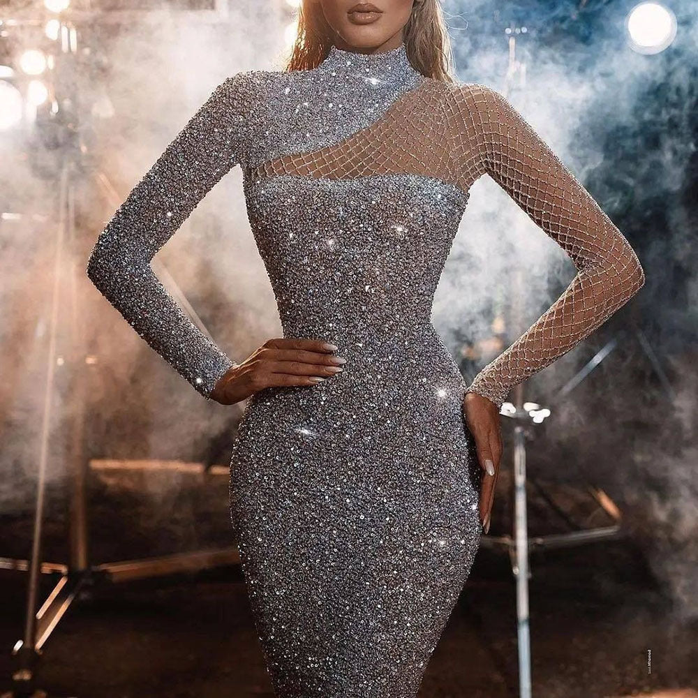 Cutout Off-Shoulder Strapless Mesh Sequin Dresses