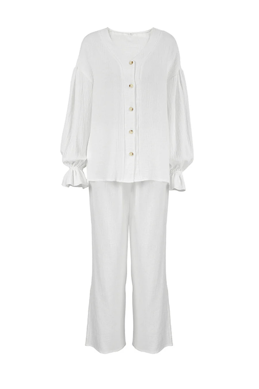 Cotton Flare Sleeve Cardigan Long Pants Sets