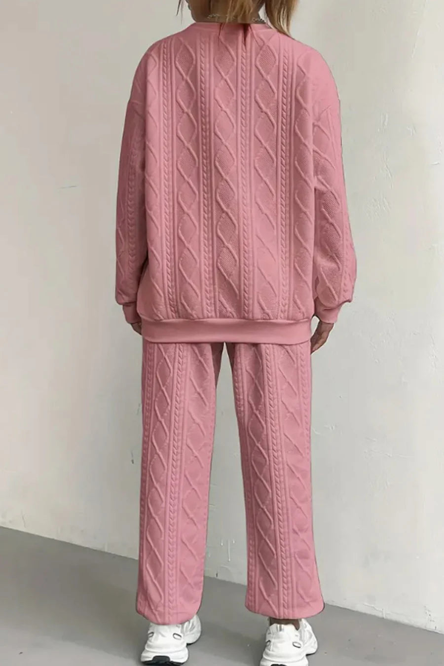 Cable Knit Crew Neck Outfit Sets