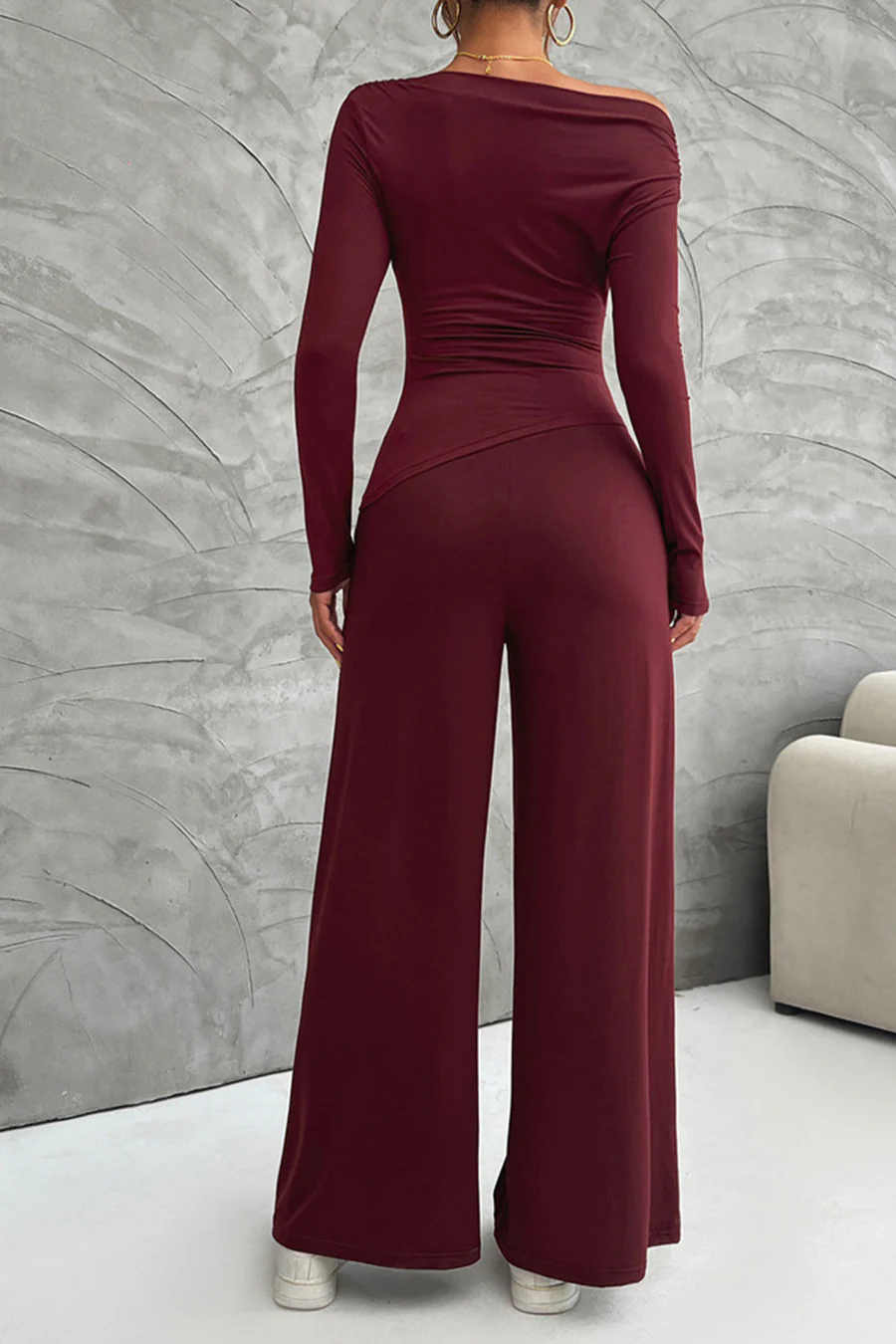 Drop Shoulder Tops Wide Leg Pants Sets