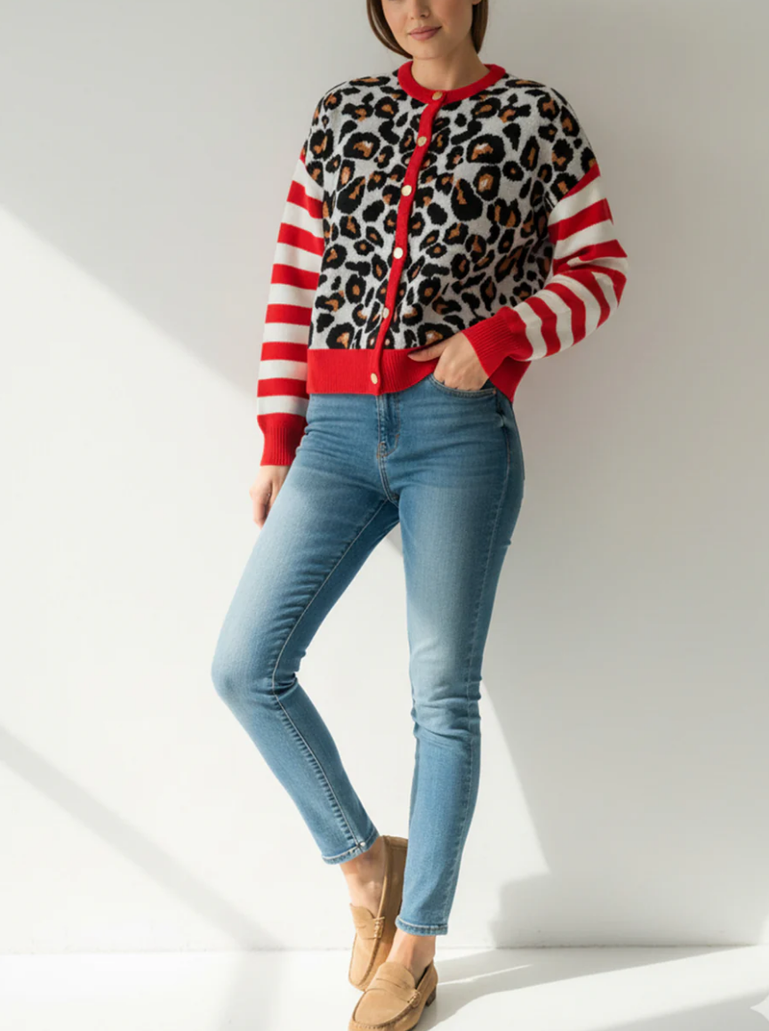 Leopard Striped Sleeve Patchwork Cardigans