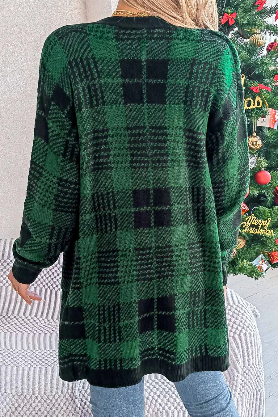 Contrast Plaid Open Front Cardigans