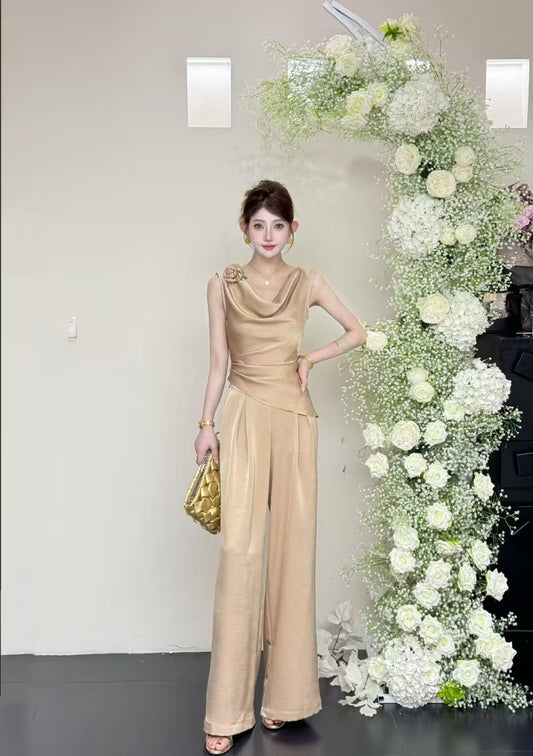 Solid Color Wide Leg Blazer Long Pants