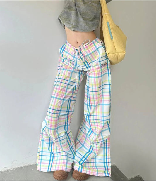 High Waisted Plaid Wide Leg Pants