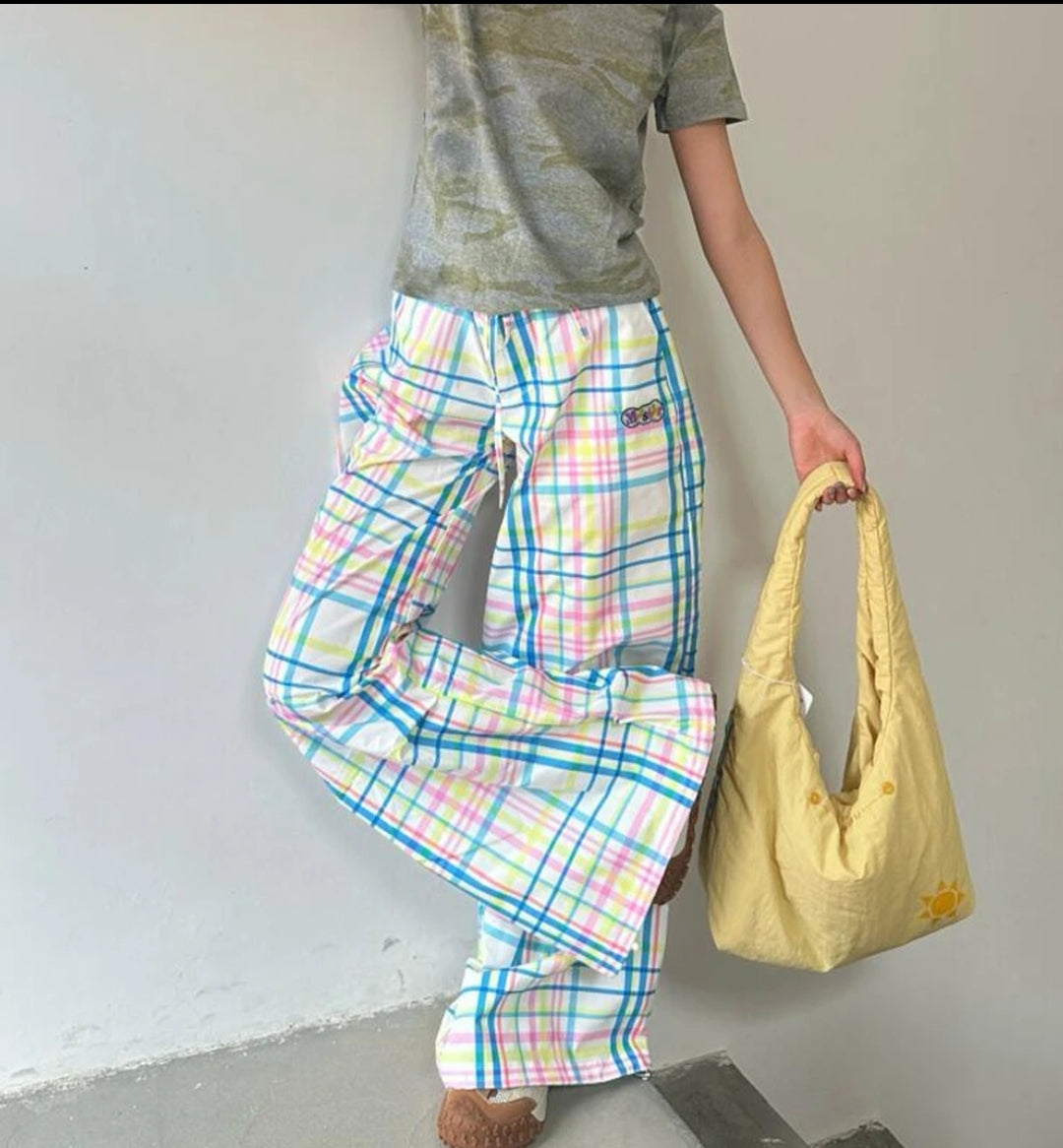 High Waisted Plaid Wide Leg Pants