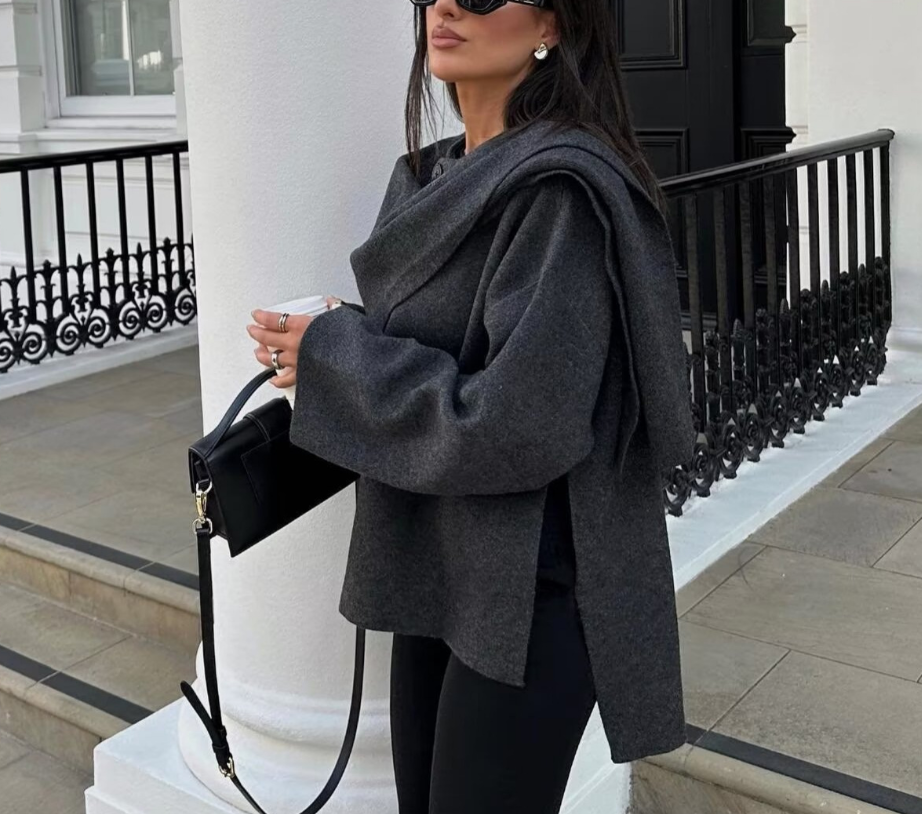 Asymmetrical Scarf Short Knit Coats Jackets