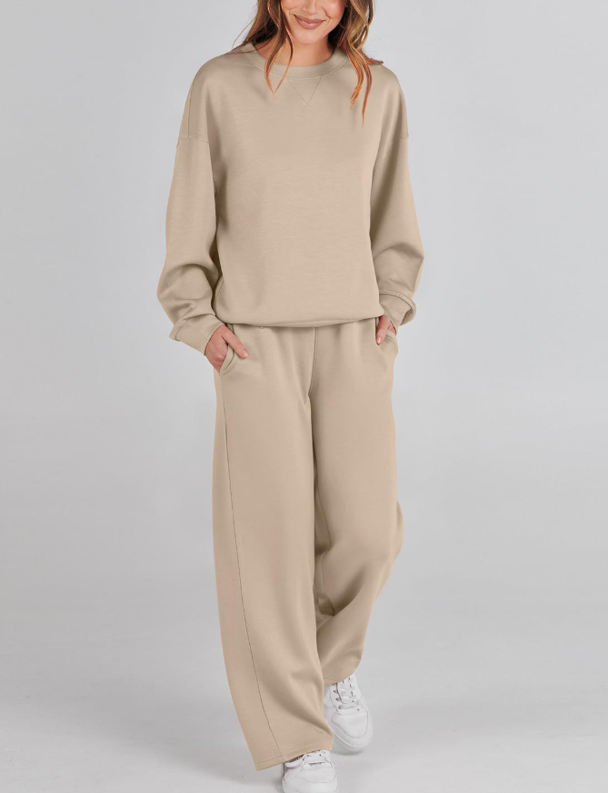 Solid-Color Crew Neck Casual Sets