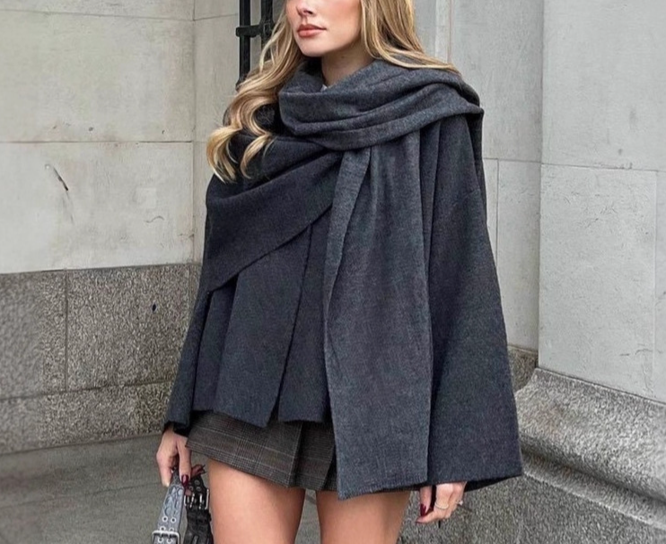 Asymmetrical Scarf Short Knit Coats Jackets