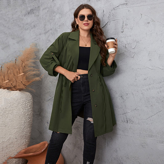 Mid-length Solid Color Plus Size Trench Coats