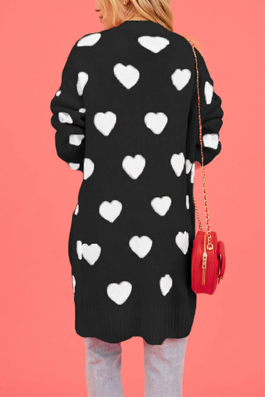 Heart Open Front Pocket Long Cardigans