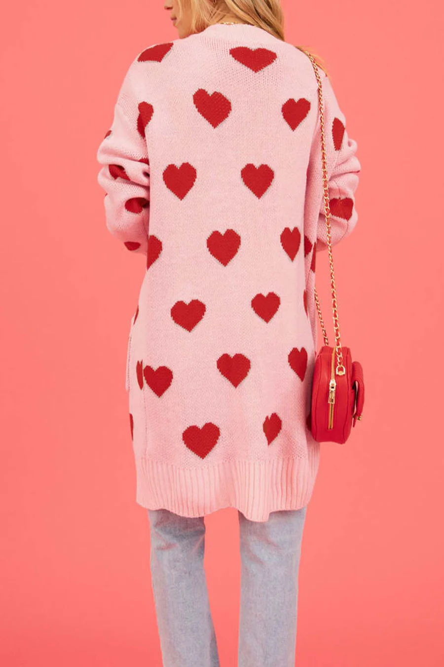 Heart Open Front Pocket Long Cardigans