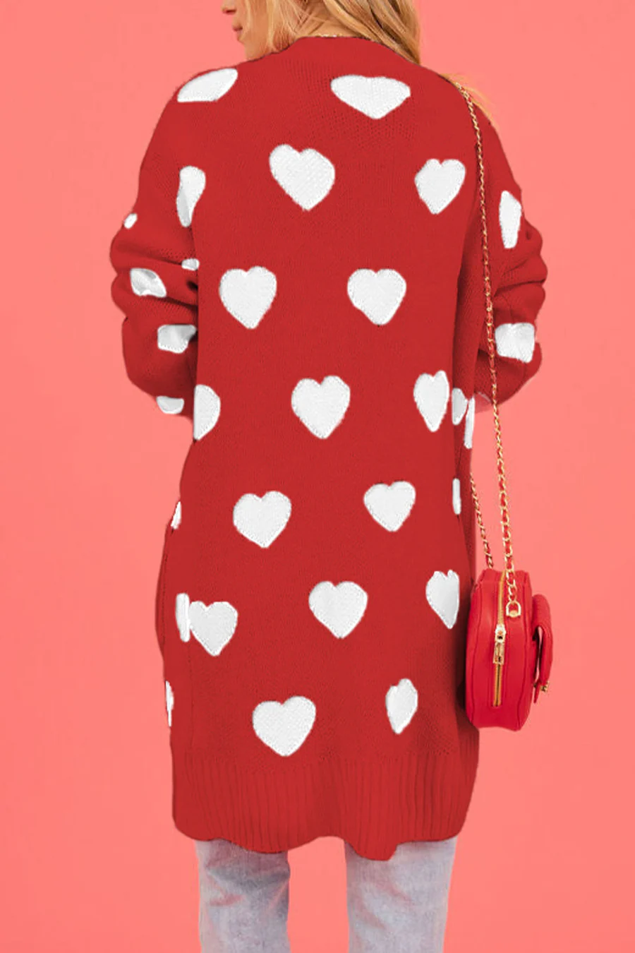 Heart Open Front Pocket Long Cardigans