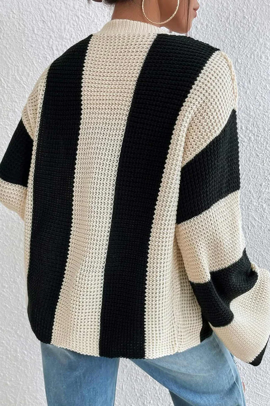 Contrast Striped Flare Sleeve Cardigans