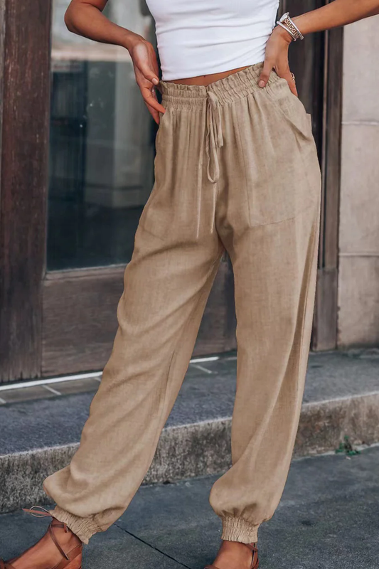 Drawstring Solid Color Loose Long Pants