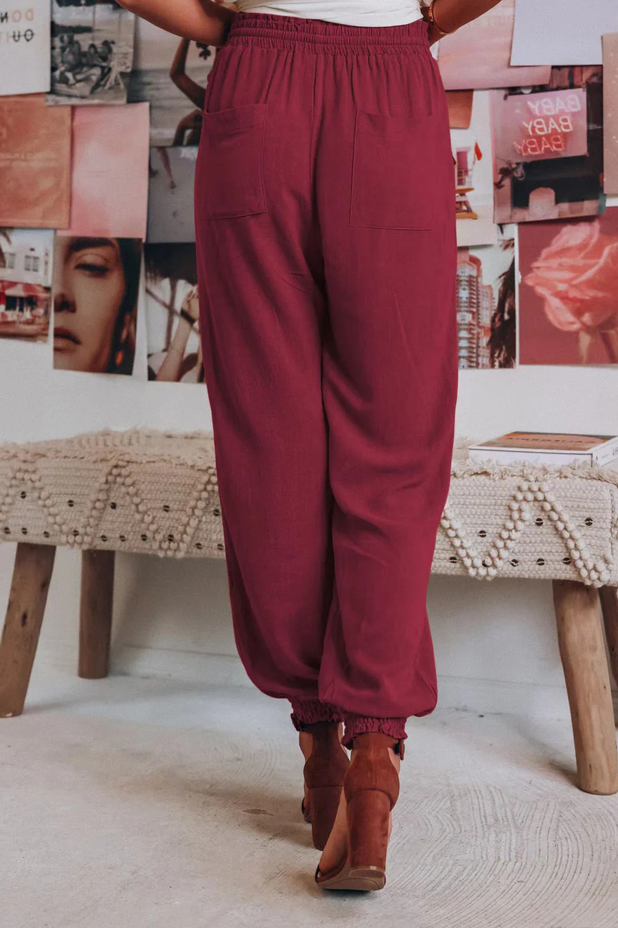 Drawstring Solid Color Loose Long Pants