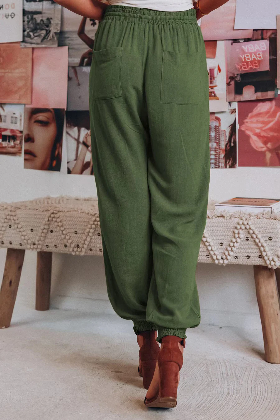 Drawstring Solid Color Loose Long Pants