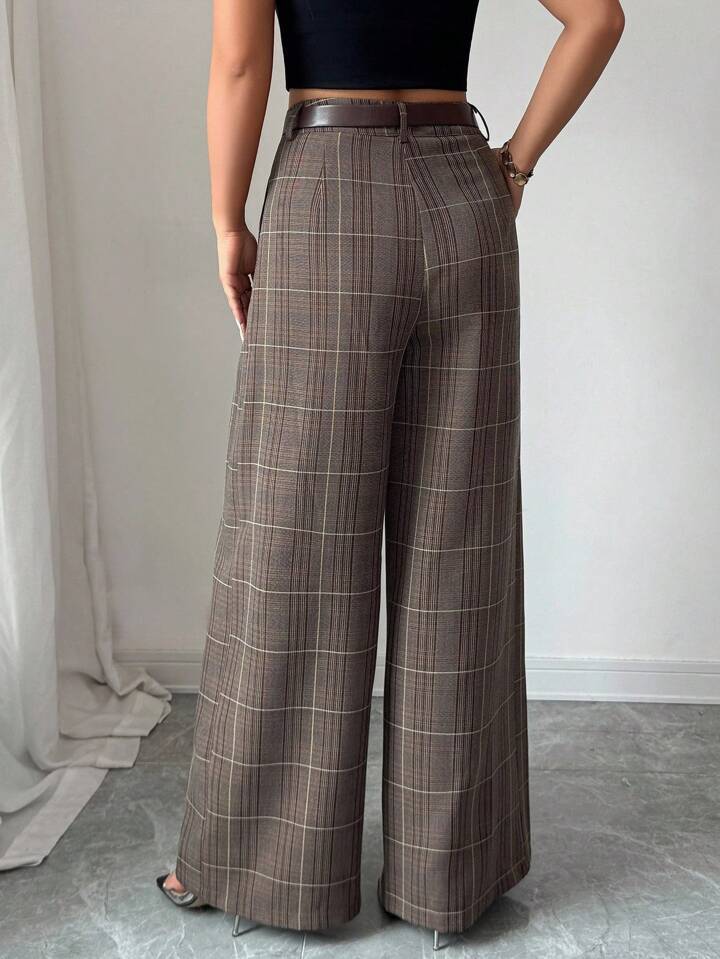 Minimalist Gray Checkered Wide-Leg Pants