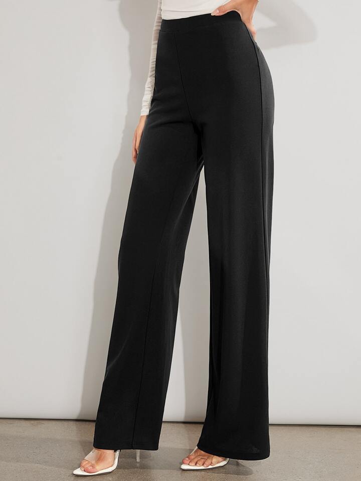 Solid Color High-Waisted Wide-Leg Pants